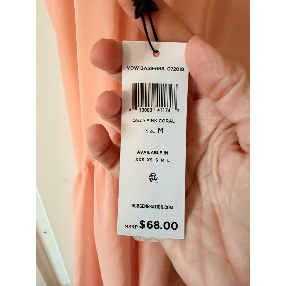 BCBGeneration Camisole Womens Medium Pink Coral‎ High Low V-Neck Chiffon Top NEW - Picture 4 of 7
